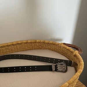 Black Leather Belt with Silver Buckle